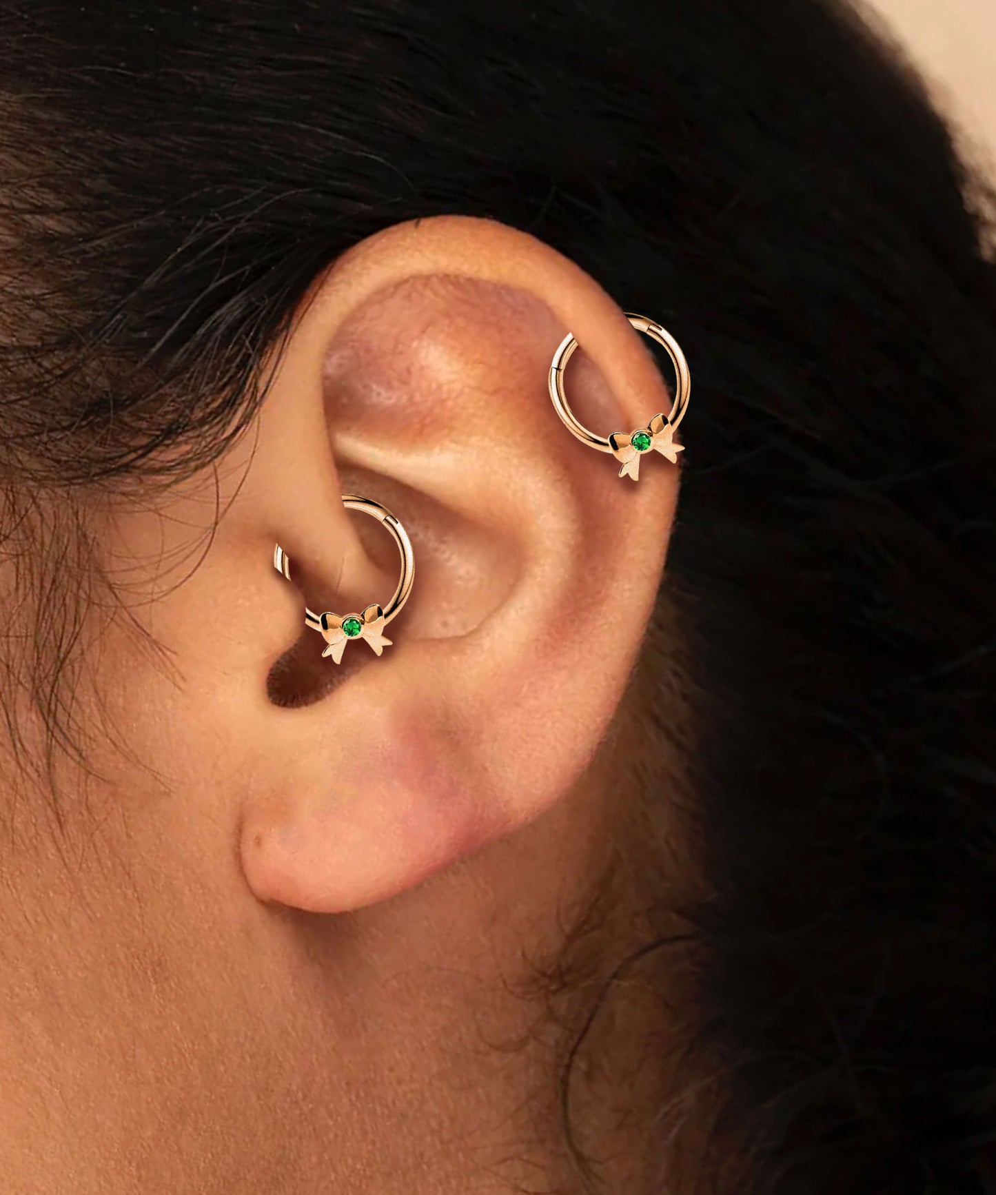 Cartilage Hoop Round Cut Emerald Clicker Piercing Single Daith Earring 14K Gold