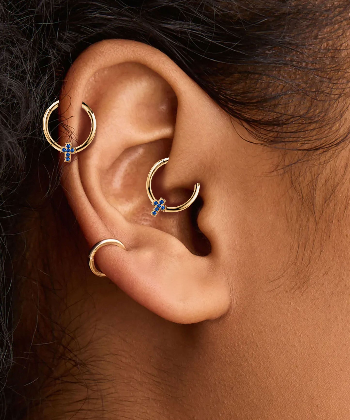 Cartilage Hoop Round Cut Sapphire Clicker Piercing Single Daith Earring 14K Gold