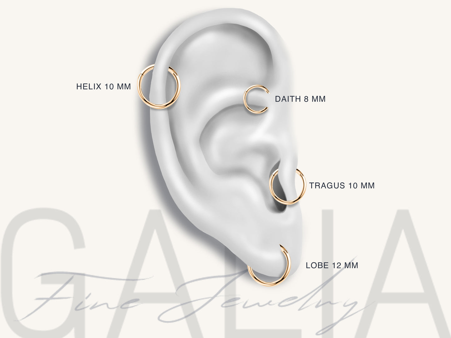 (TEST) Cartilage Hoop Clicker Piercing Single Daith Earring 14K Gold