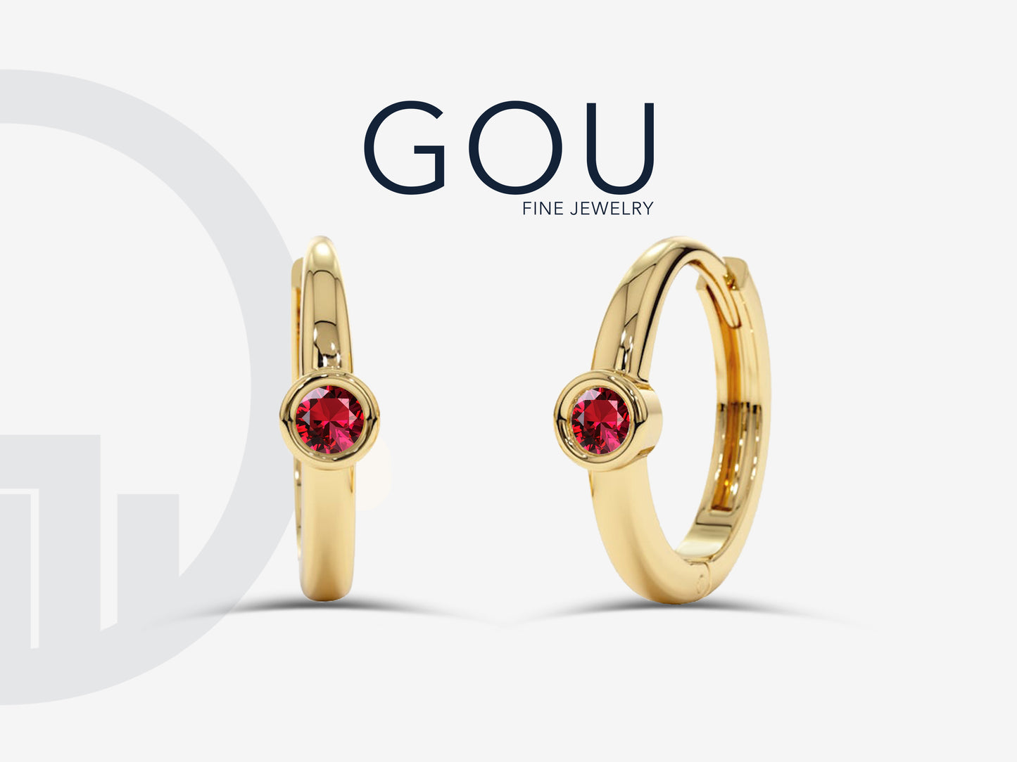 Hoop Round Cut Ruby Earring Piercing Earring 14K Gold