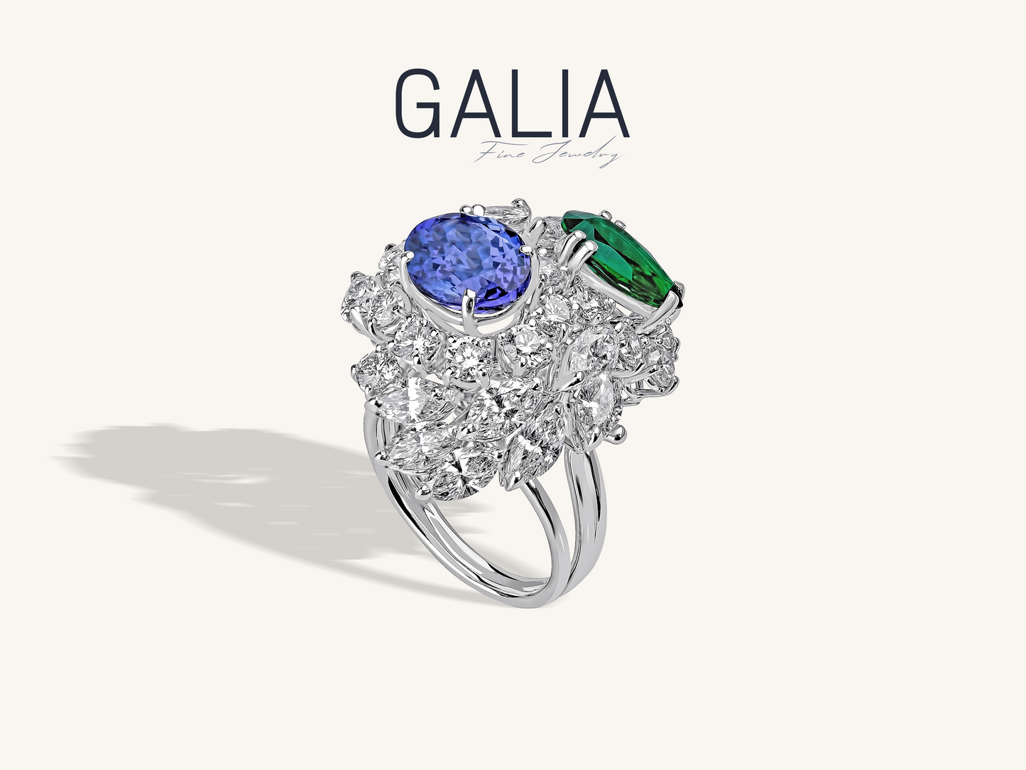 Diamond Sapphire and Emerald Luxury Ring 18K Diamond 4,20 ct