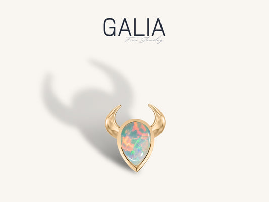 Screw Back Piercing,14K Solid Gold Pear Cut Natural Opal Bull's Piercing,Opal Cartilage Piercing,Helix-Tragus Piercing,16G(1.2mm)