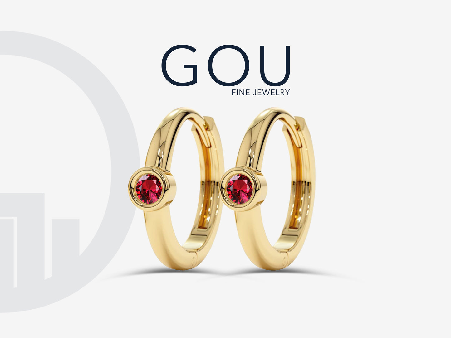 Hoop Round Cut Ruby Earring Piercing Earring 14K Gold